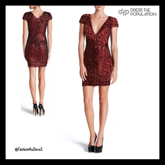 Dress the Population Dresses & Skirts - DRESS THE POPULATION Zoe Sequin Minidress Berry